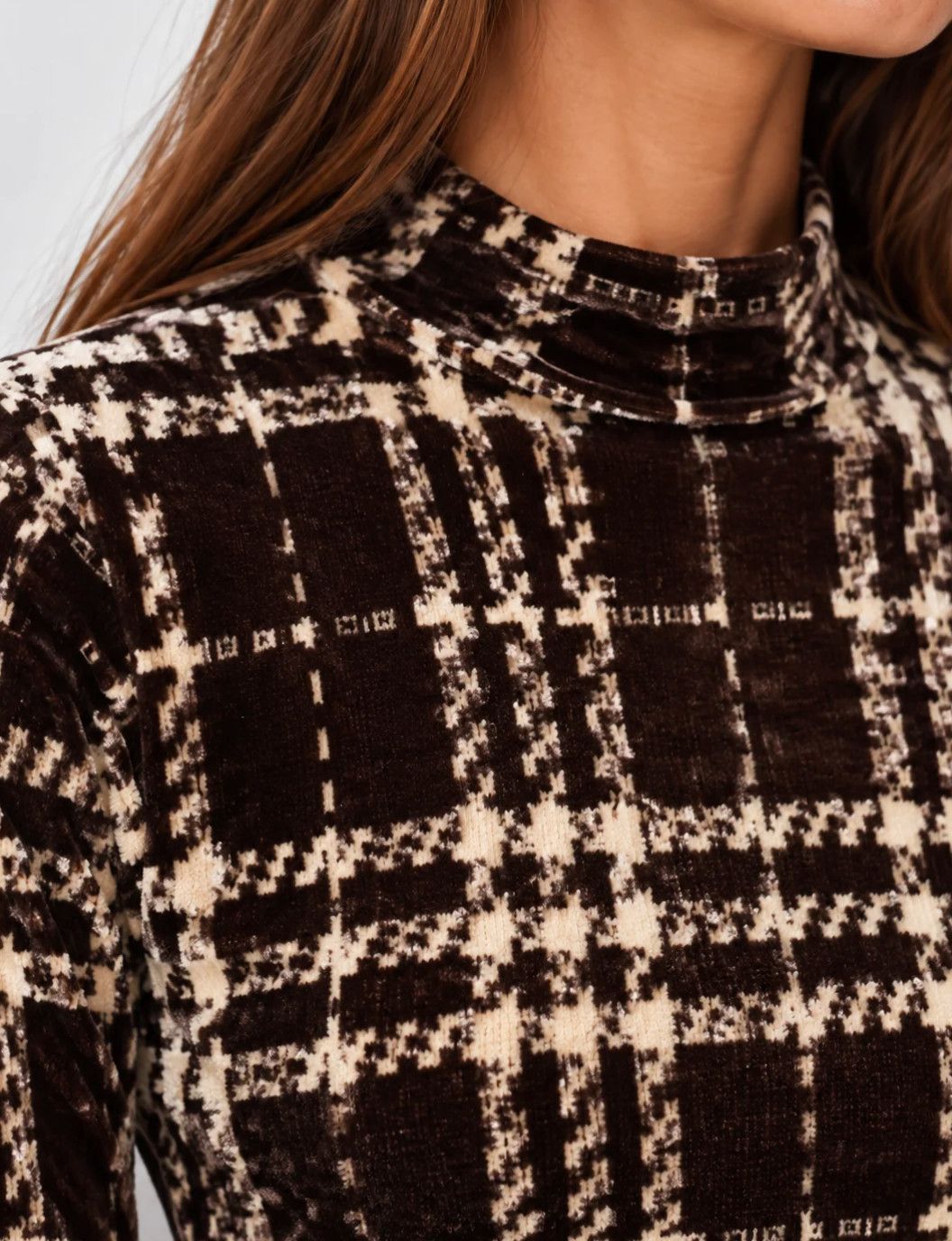 Brown Burnout Velour Mock Neck Top