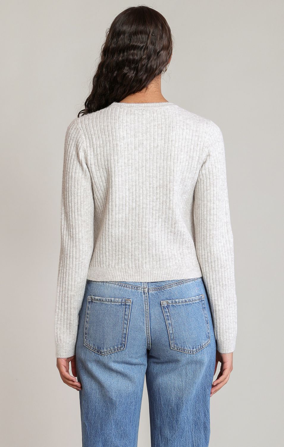 Oat Heather Bow Button Down Cardigan