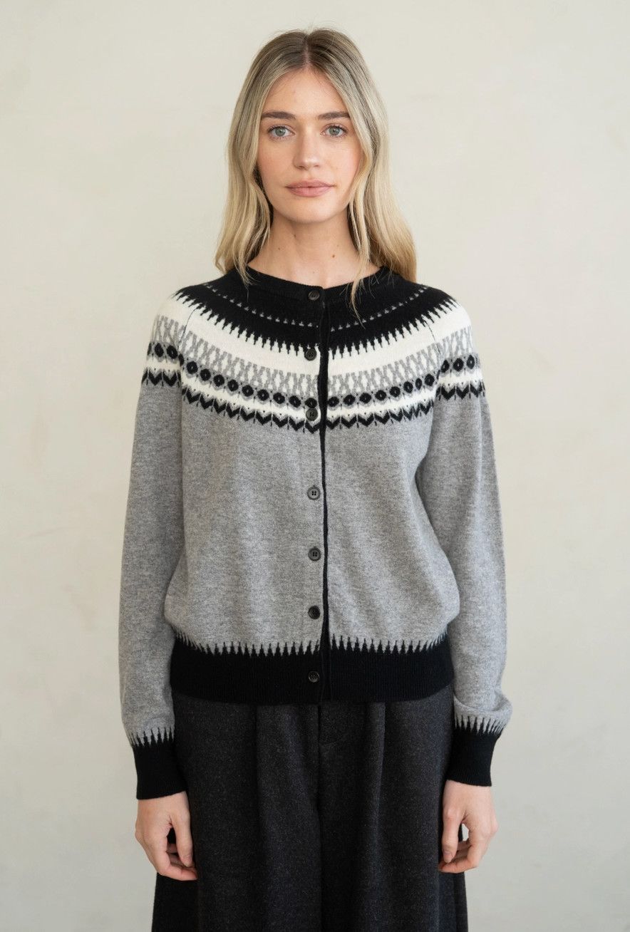 Grey Fair Isle Knit Cardigan