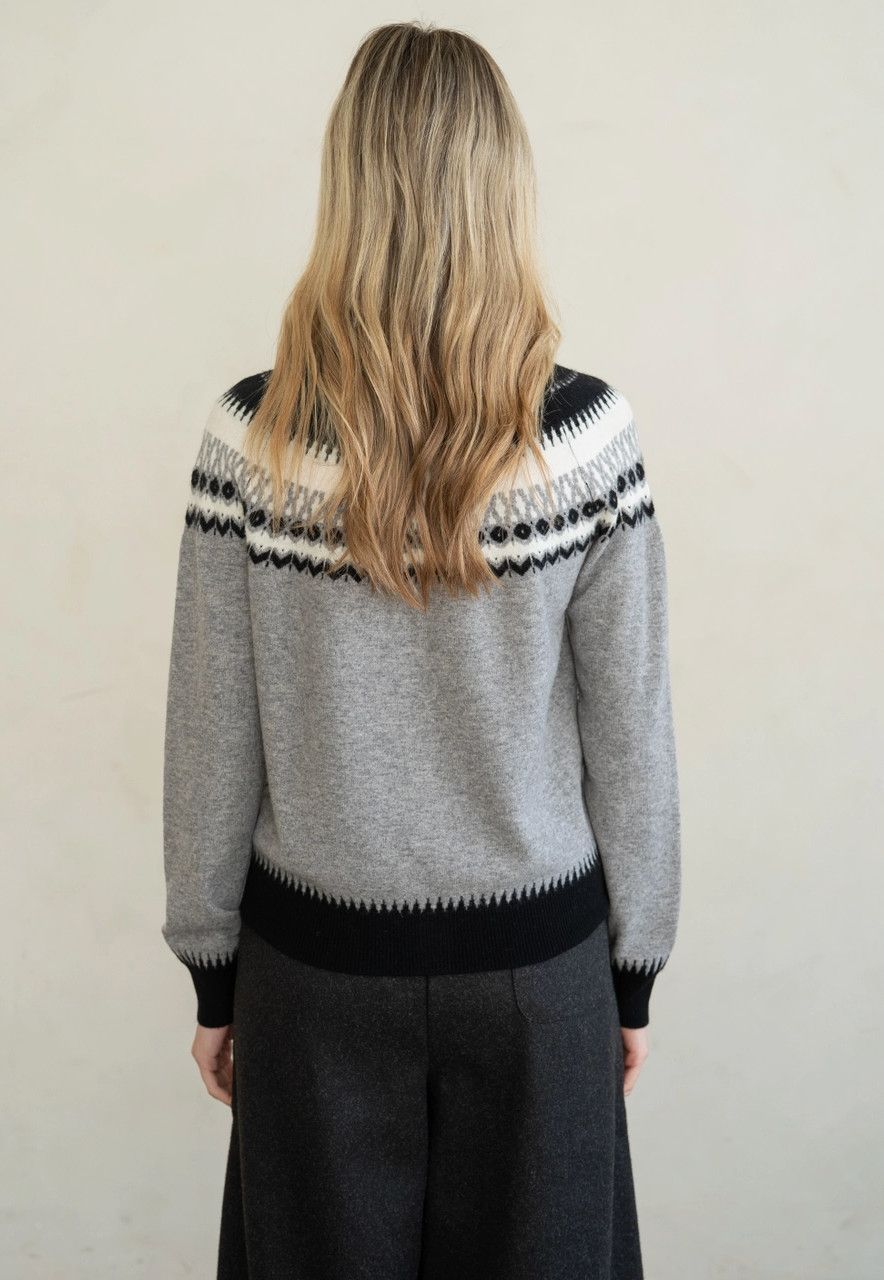 Grey Fair Isle Knit Cardigan