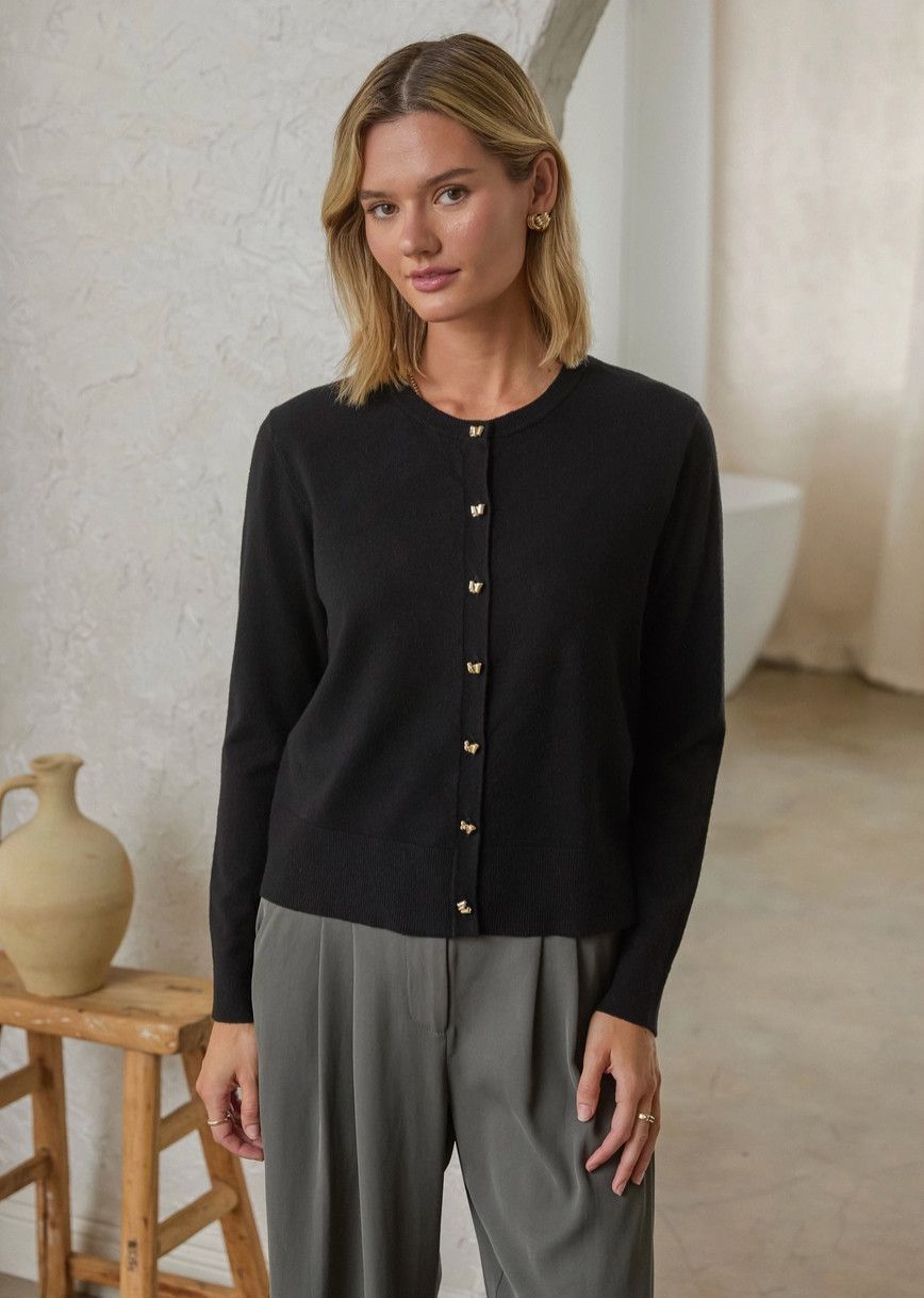 Black Knit Button Up Cardigan