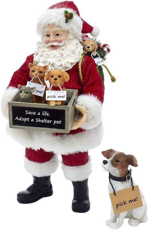 10.5&quot; Fabriché™ Adopt-A-Pet Santa With Dog, 2-Piece Set