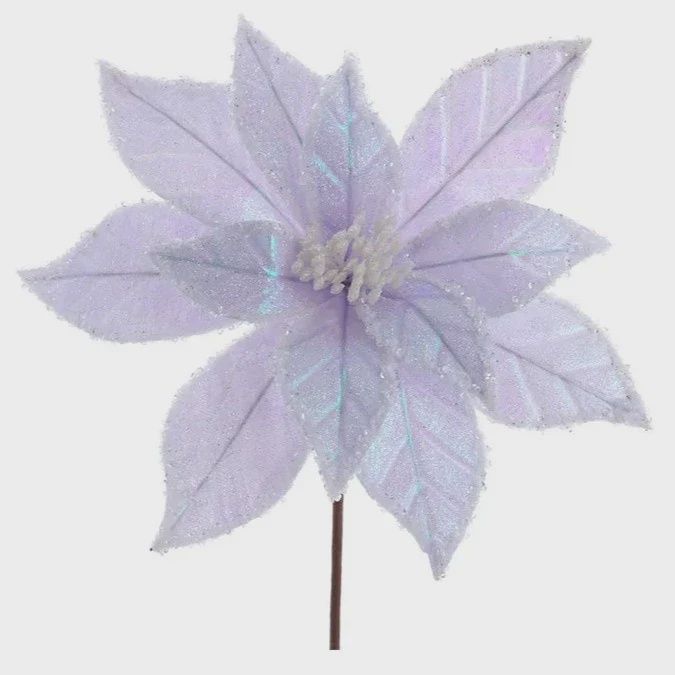 14&quot; Metallic Iridescent Poinsettia Periwinkle Pick