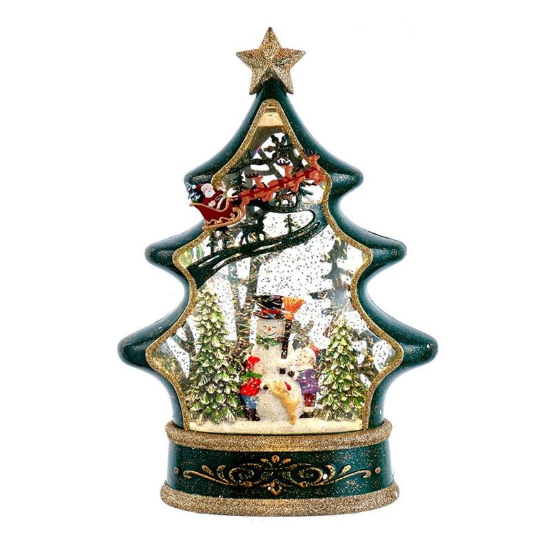 11.25&quot; Battery Operated Water Lantern Snowman Tree with Santa Sleigh