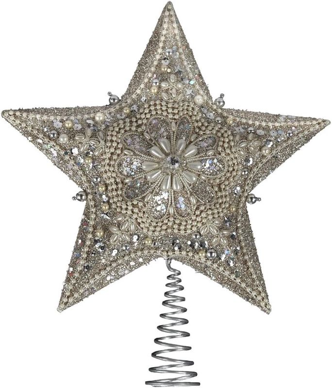 13.5&quot; Un-Lit Platinum Star With Glitter Treetop