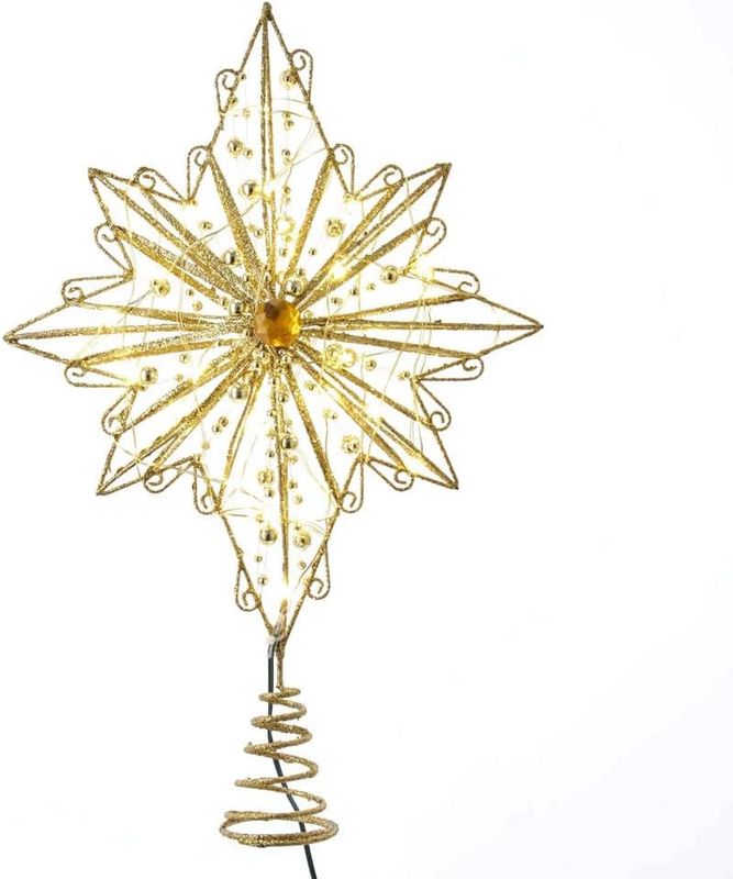 15.5&quot; 30-Light Warm White Fairy LED Gold Star Treetop