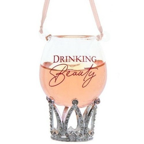 Glass Rosé Wine With Crown Ornament, EACH