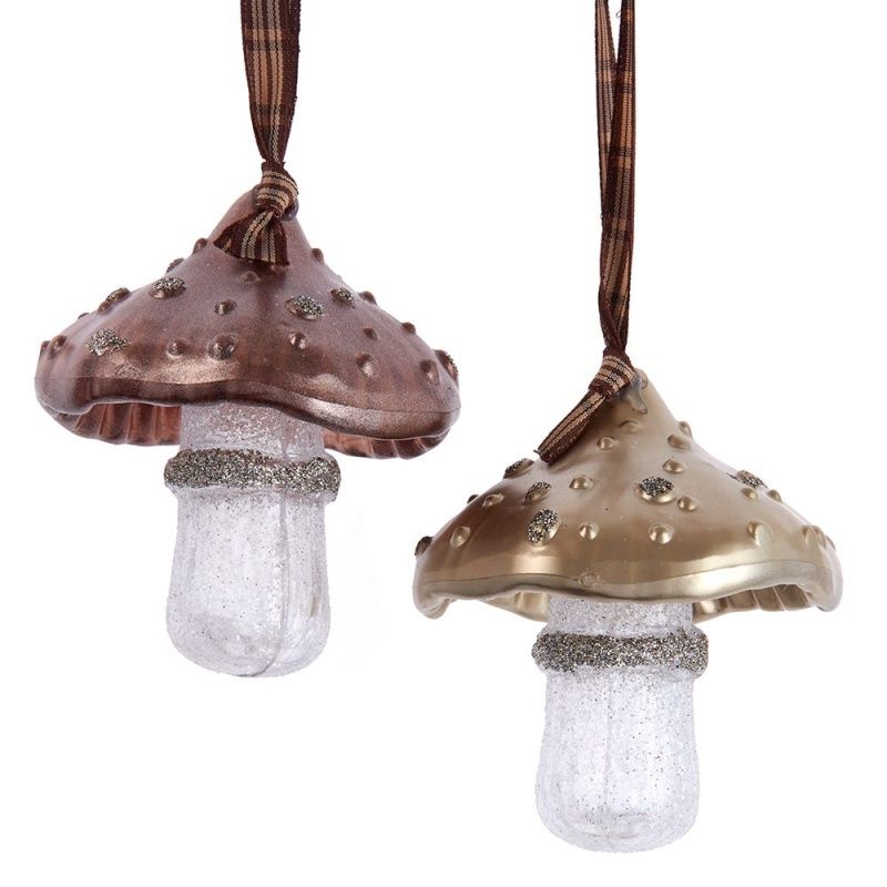3.6&quot; Rustic Glam Mushroom Ornament, EACH