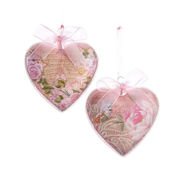 3.75&quot; Boho Chic Pink Heart Ornament, EACH