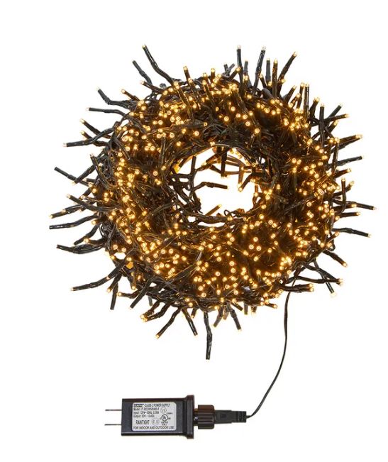 33&#39; 1,000-Light Classic White 3MM LED Multifunction Cluster Garland With Green Wire