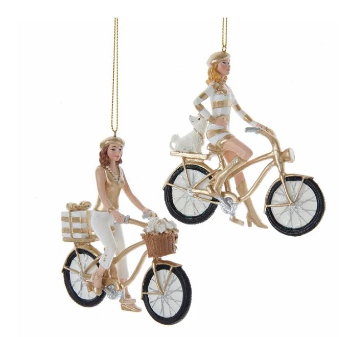 4.25&quot; Golden Elegance Modern Girl On Bike Ornament