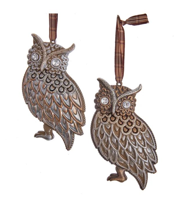 4.9&quot; Rustic Glam Owl Ornament, EACH