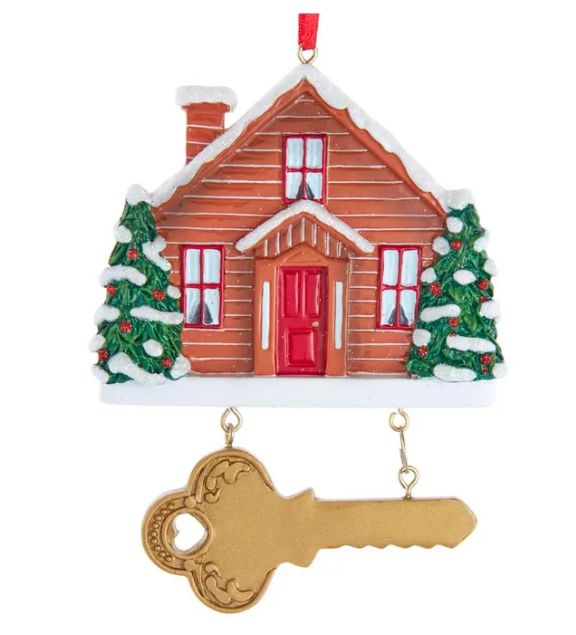 4.375&quot; Resin Home Cabin With Key Ornament For Personalization