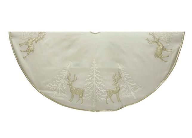 48&quot; Gold Tree and Reindeer Applique Tree Skirt