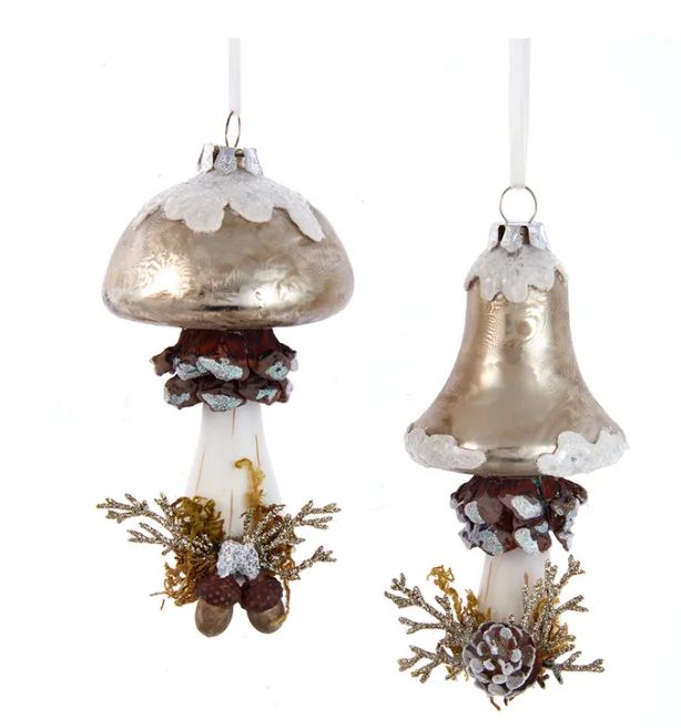 5&quot; Glass Rustic Glam Mushroom Ornament, EACH