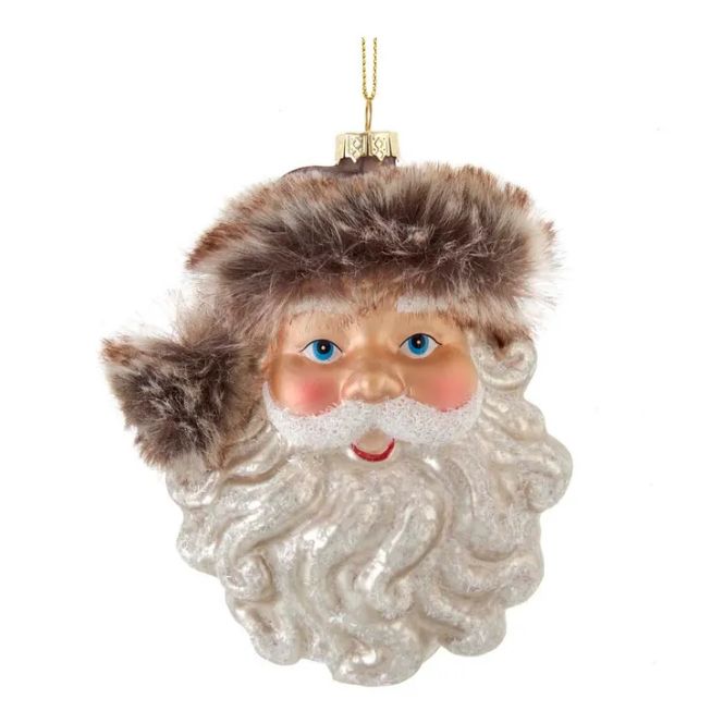 5.25&quot; Glass Santa Head w/Fur Hat