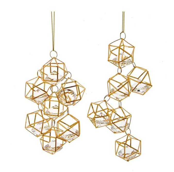 5.25&quot; Gold Wire Drops With Gems Ornament, EACH