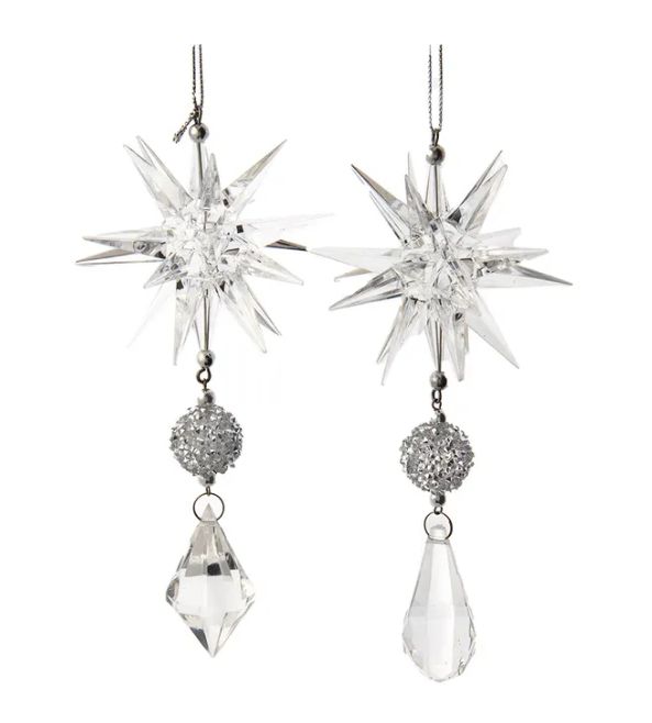 6&quot; Clear and Silver Dangle Ornament, EACH