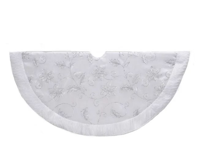 50&quot; White Tree Skirt with Sequin Flowers