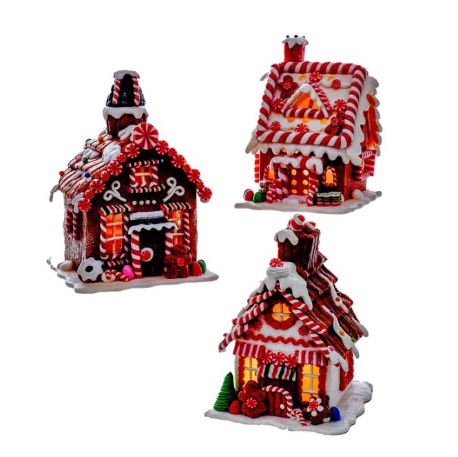 8&quot; Battery-Operated LED Brown Gingerbread House Ornament, EACH