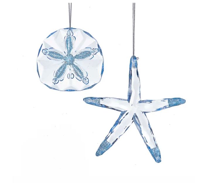 5&quot; Light Blue Starfish and Seashell Ornament, EACH