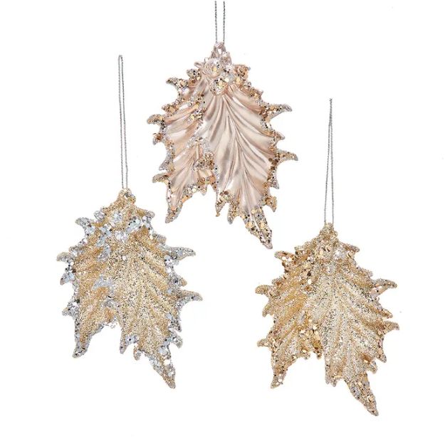4&quot; Platinum Holly Leaves Ornament, EACH