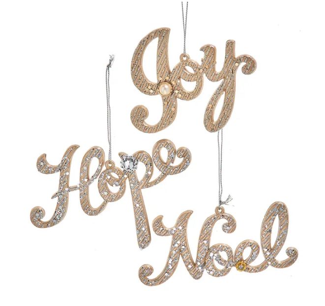 5&quot; Platinum Word Joy/ Noel/ Hope Ornament, EACH
