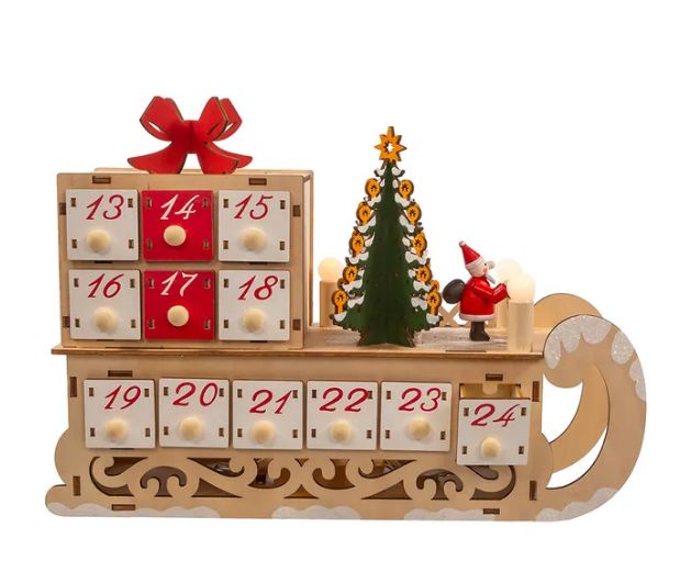8.25&quot; Battery Operated 6-light LED Santa Sleigh With Advent Calendar