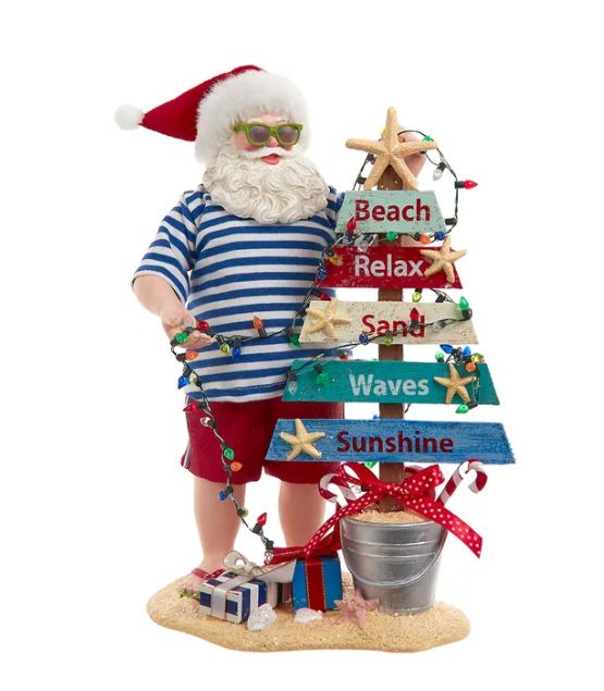 10.5&quot; Fabriché™ Battery Operated Beach Santa With Lighted Sign
