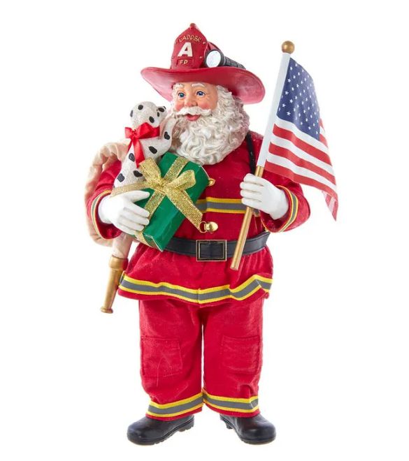 10.5&quot; Fabriché™ Fireman With American Flag Santa