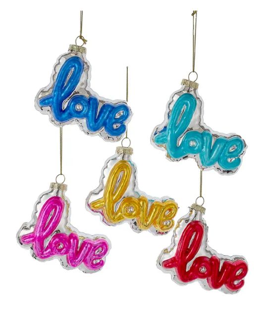 5" Glass "Love" Word Balloon Ornament, EACH