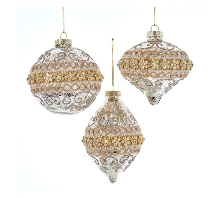 100MM Glass Ball, Finial and Onion Shaped Ornament, EACH