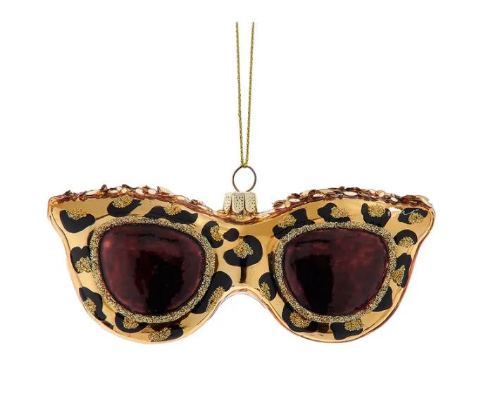 5" Glass Leopard Sunglasses Ornament