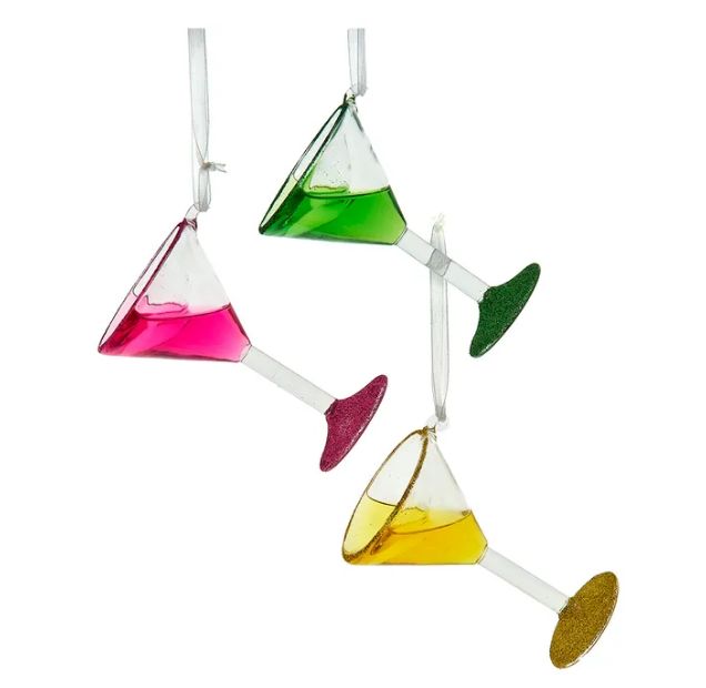 6" Glass Martini Ornament, EACH