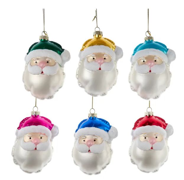 5" Glass Santa Head Balloon Ornament, EACH