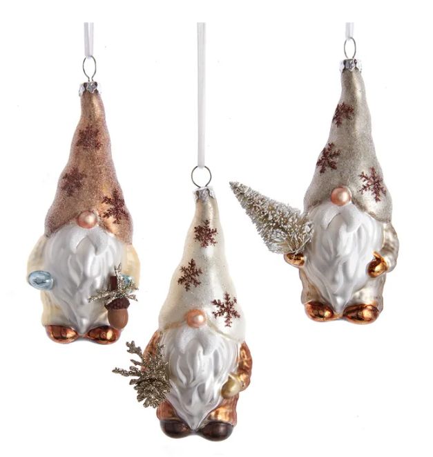 3.5" Glass Rustic Glam Gnome Ornament, EACH