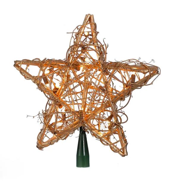 9.8&quot; UL 20-Light Gold Rattan Star Treetop