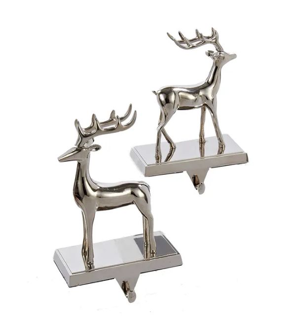 Silver Metal Reindeer Stocking Hangers, EACH
