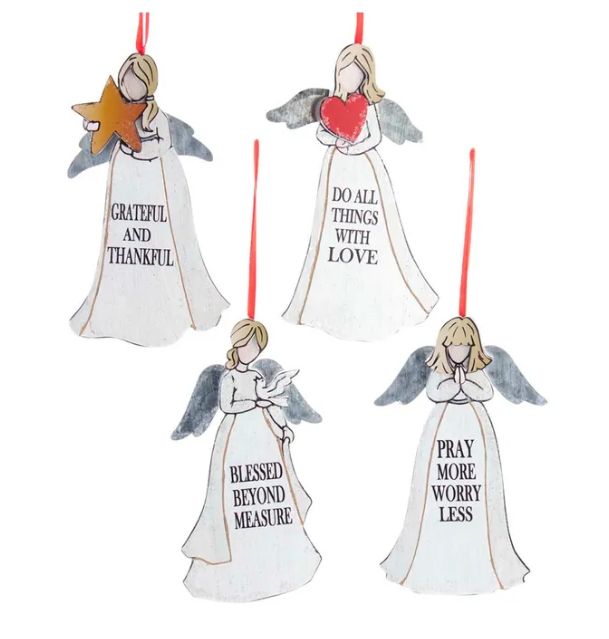5&quot; Wooden Angel With Sayings Ornament, EACH
