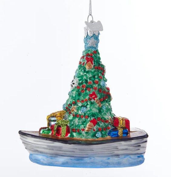 Noble Gems™ Boat w/ Xmas Tree Glass Ornament