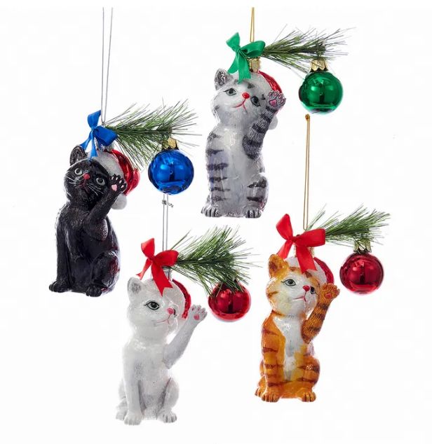 Noble Gems™ Glass Xmas Cat Ornament, EACH