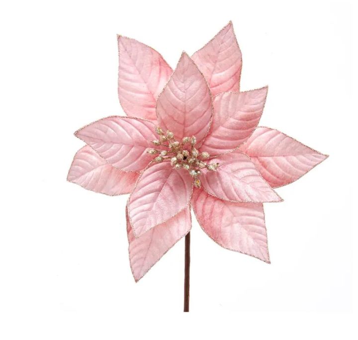Pink and Iridescent Glitter Poinsettia Pick