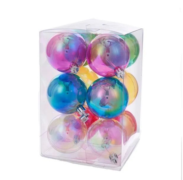 60MM Shatterproof Multicolor Iridescent Ball Ornaments, 12-Piece Box