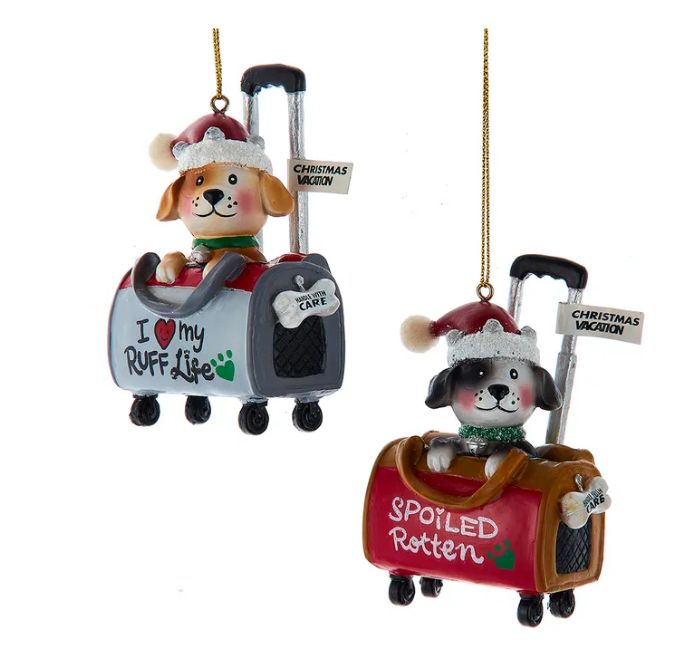 Dogs In Travel Bag Ornament, EACH
