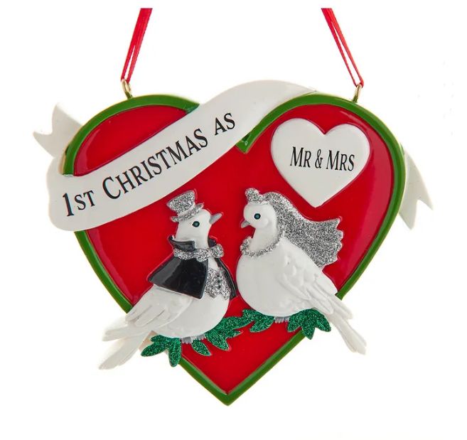 &quot;1st Christmas As Mr. &amp; Mrs.&quot; Dove Couple With Heart Ornament
