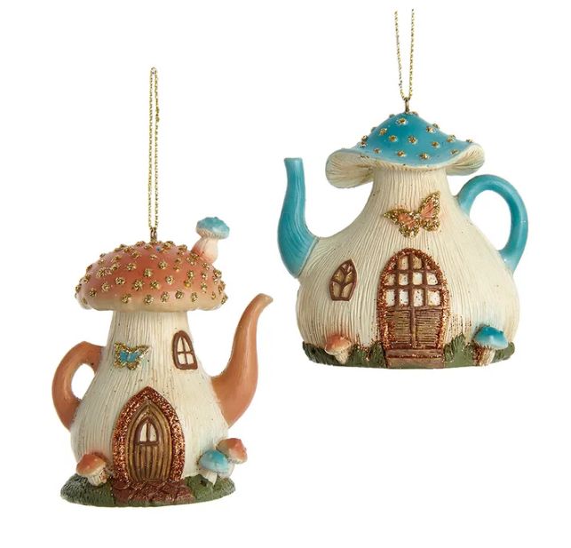 Teapot Mushroom House Ornament, EACH