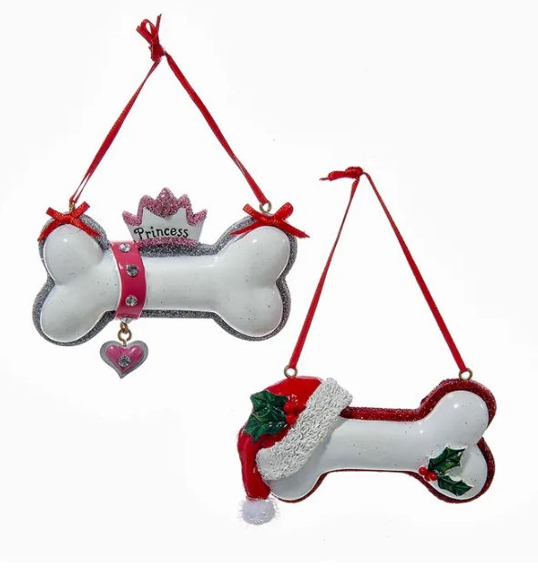 Santa Hat and Princess Dog Bone Ornaments For Personalization