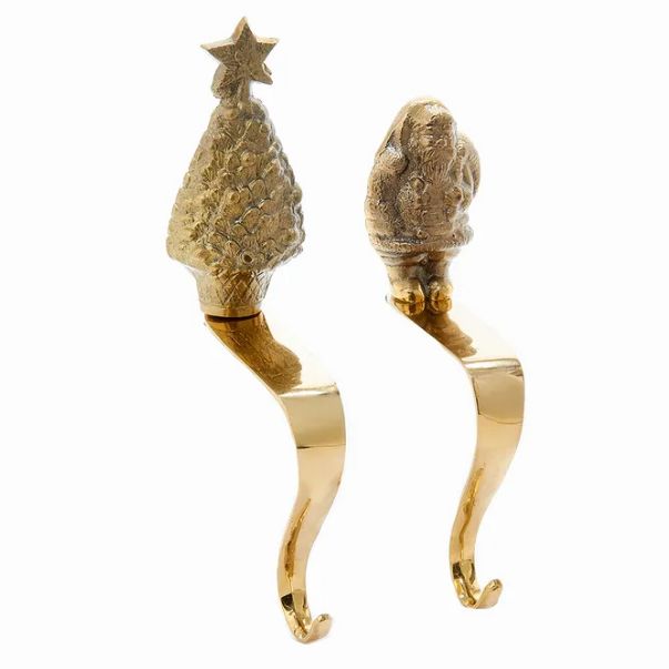 Brass Santa and Tree Stocking Hanger, EACH