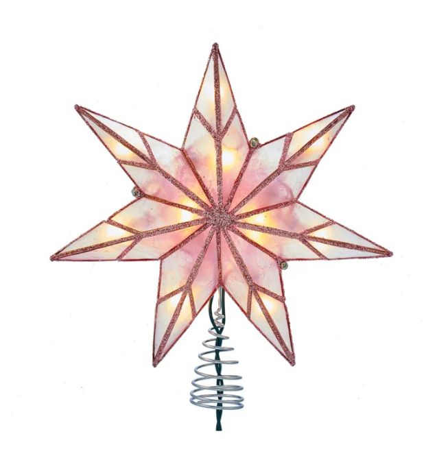 9.45&quot; UL 10-Light Capiz Pink Star Treetop
