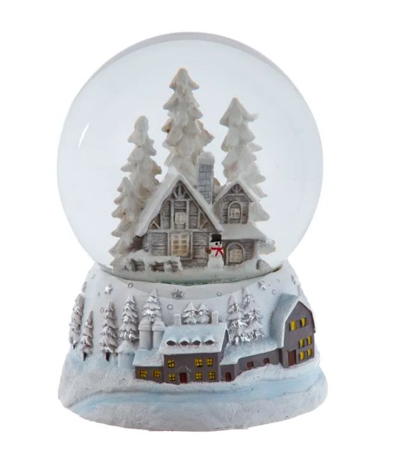 White House with Snowman Snow Globe